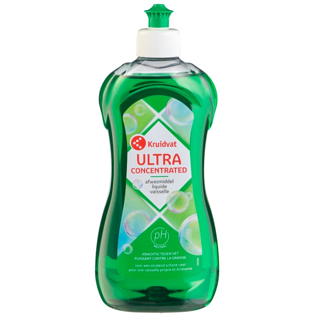 Zorg voor een stralend schone vaat met het Kruidvat Ultra Concentrated Afwasmiddel. Het maakt zelfs je meest vette vaat gemakkelijk en grondig schoon.