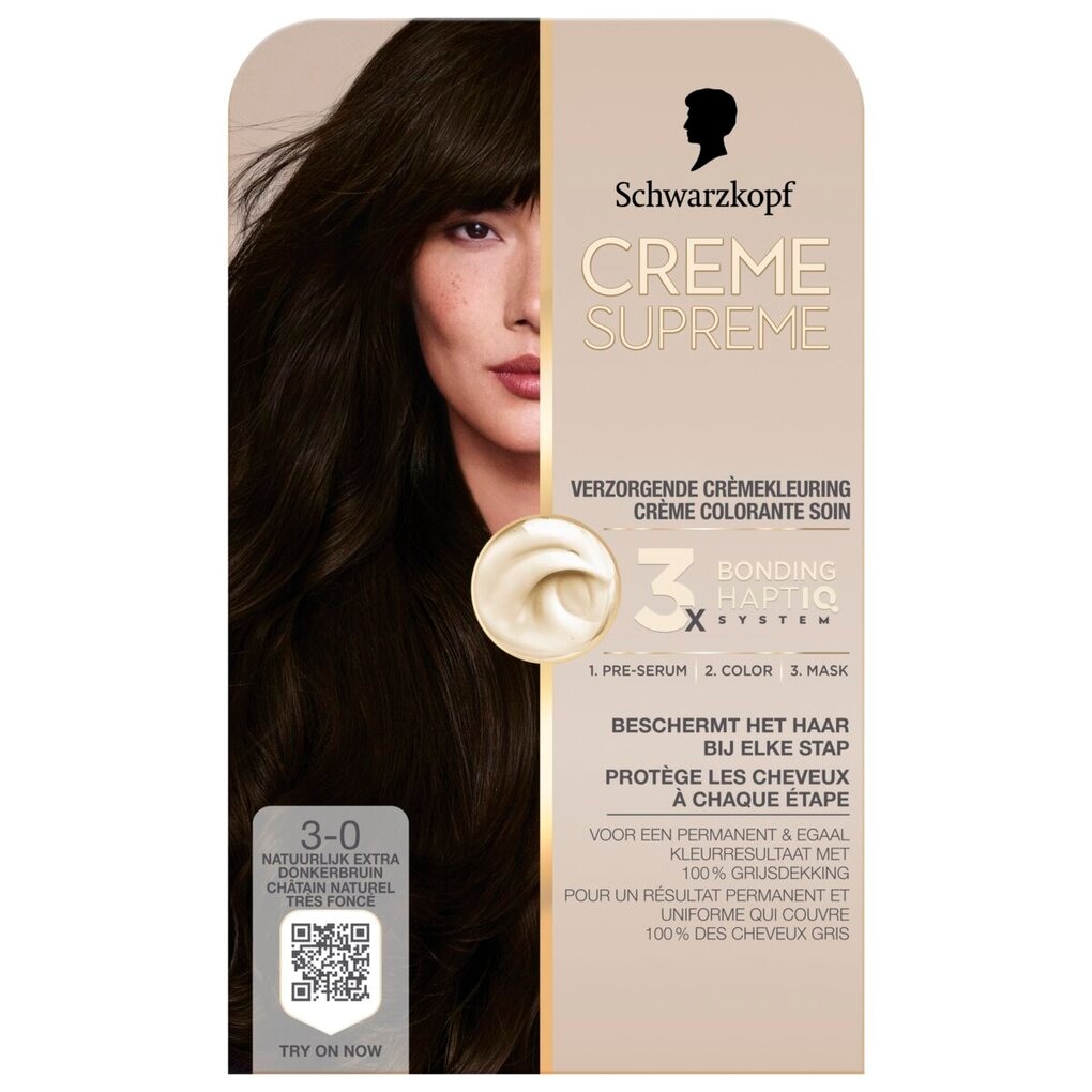 Schwarzkopf Creme Supreme 3-0 Natuurlijk Extra Donkerbruin Verzorgende Crèmekleuring Schwarzkopf Creme Supreme 3-0 Natuurlijk Extra Donkerbruin Verzorgende Crèmekleuring