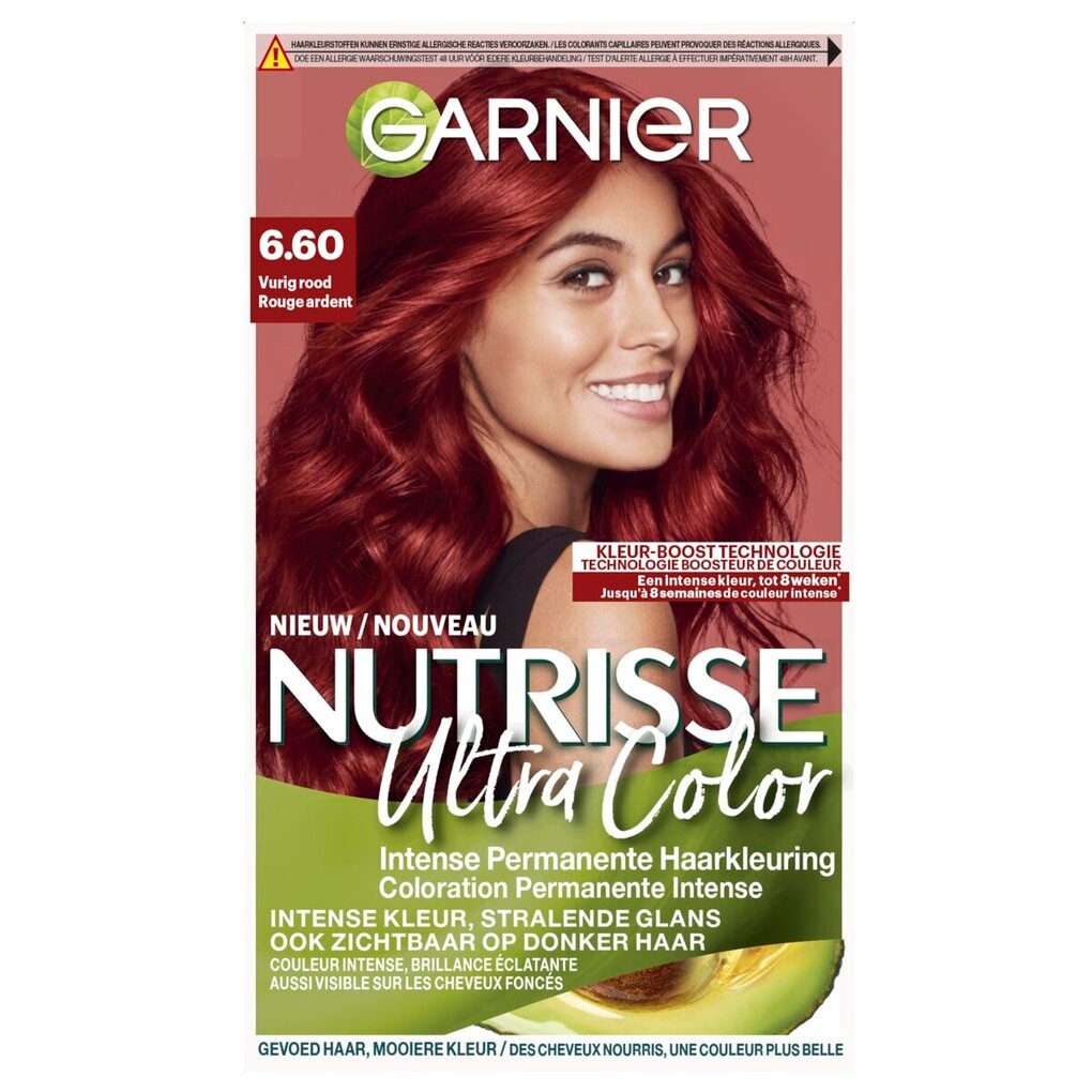 Garnier Nutrisse Ultra Color 6.60 Vurig Rood Permanente Haarkleuring Garnier Nutrisse Ultra Color 6.60 Vurig Rood Permanente Haarkleuring
