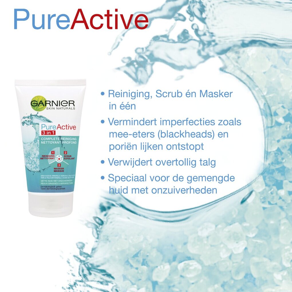 Garnier PureActive Anti-Puistjes 3-in-1 Reiniging Scrub Masker