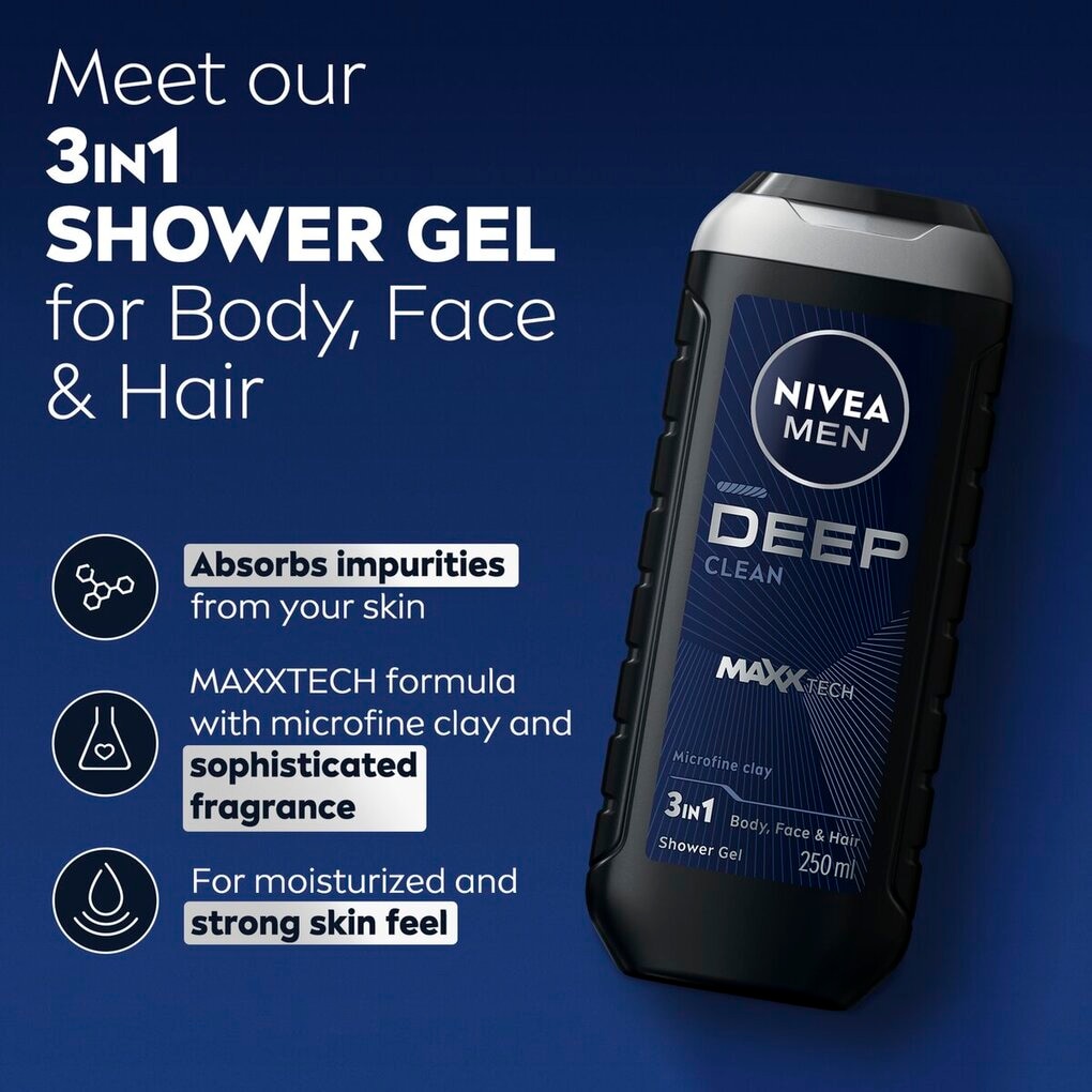 NIVEA Men Deep Clean 3-In-1 Douchegel