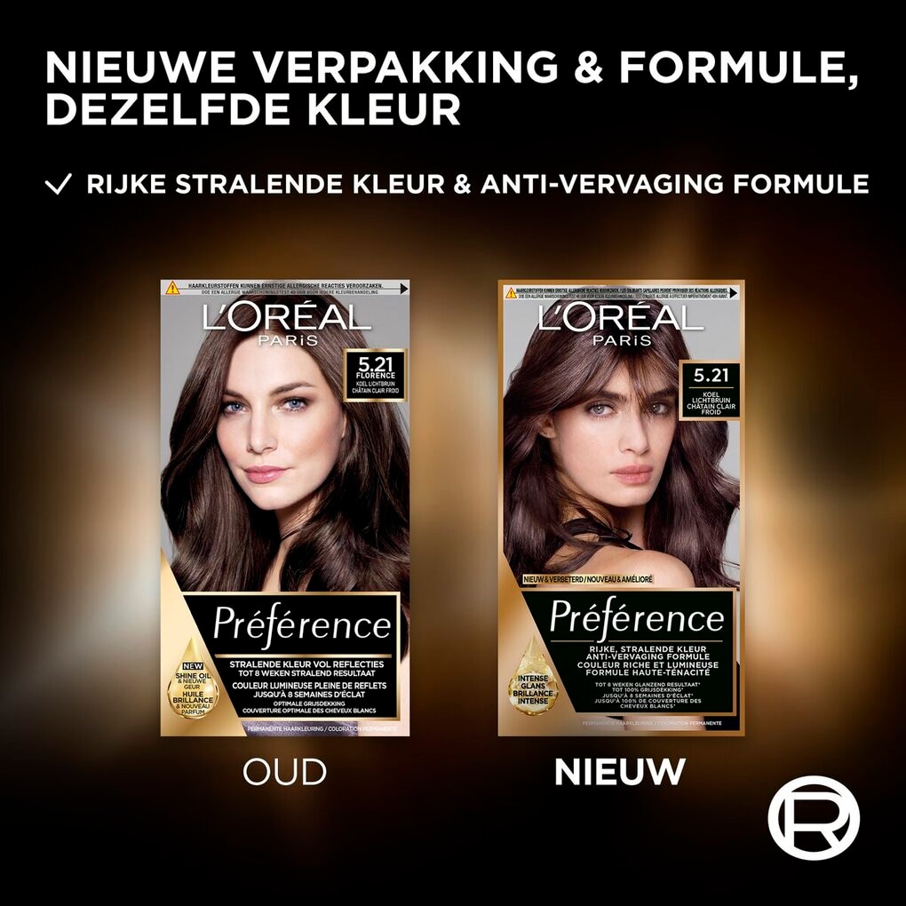 L'Oréal Paris Préférence 5.21 Koel Lichtbruin Permanente Haarkleuring