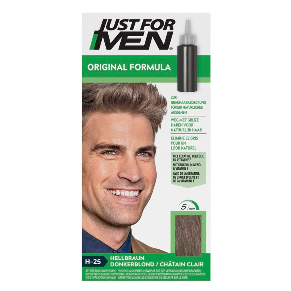 Just For Men Original Donkerblond Haarkleuring is gemaakt om grijze haren snel en simpel te laten verdwijnen. De grijze haren worden vervangen door subtiele kleurschakeringen, die overeenkomen met je natuurlijke haarkleur.