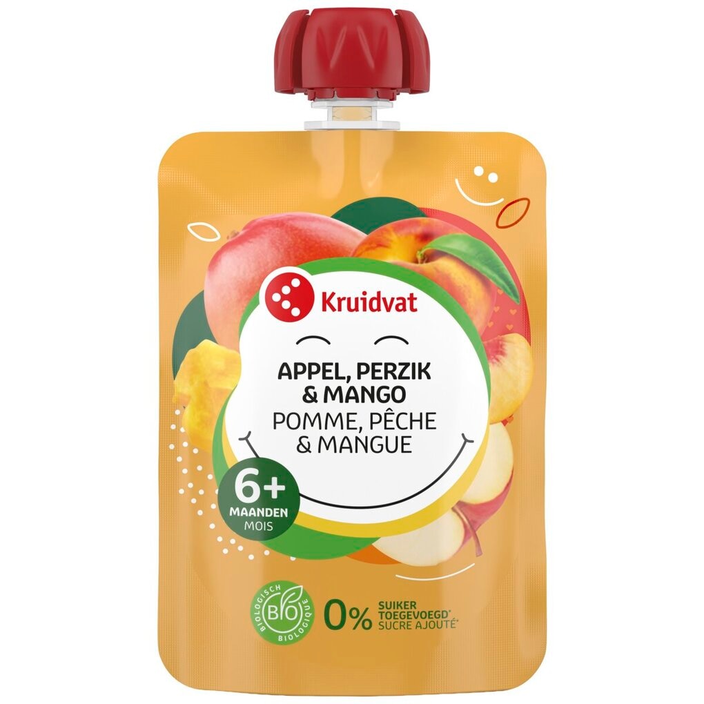 Kruidvat 6+M Bio Mango-Perzik met Appel Knijpzakje
