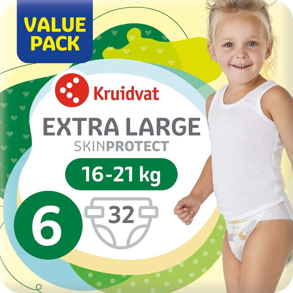 Kruidvat Extra Large Maat 6 Luiers Valuepack Kruidvat Extra Large Maat 6 Luiers Valuepack