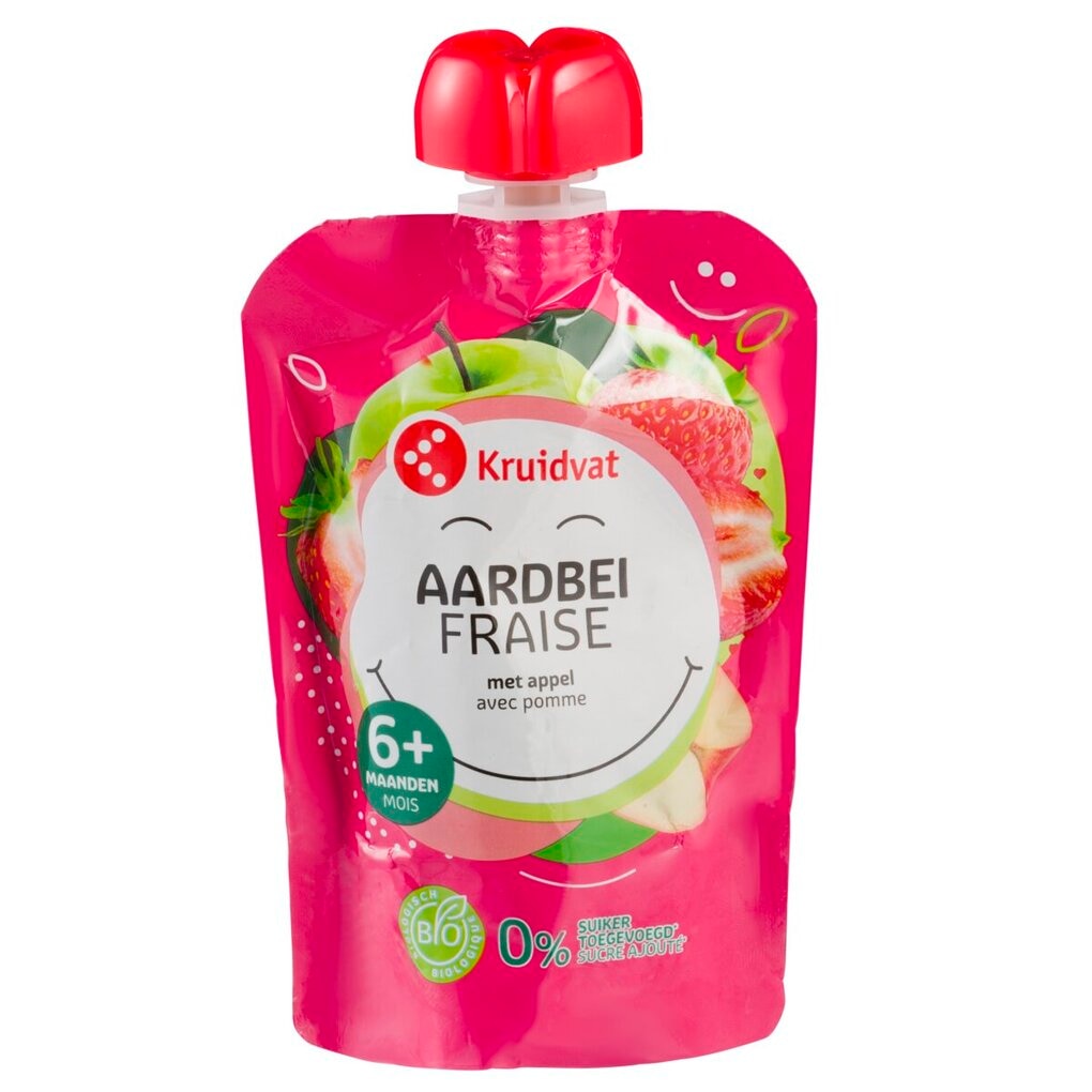 Kruidvat 6+M Bio Aardbei met Appel Knijpzakje