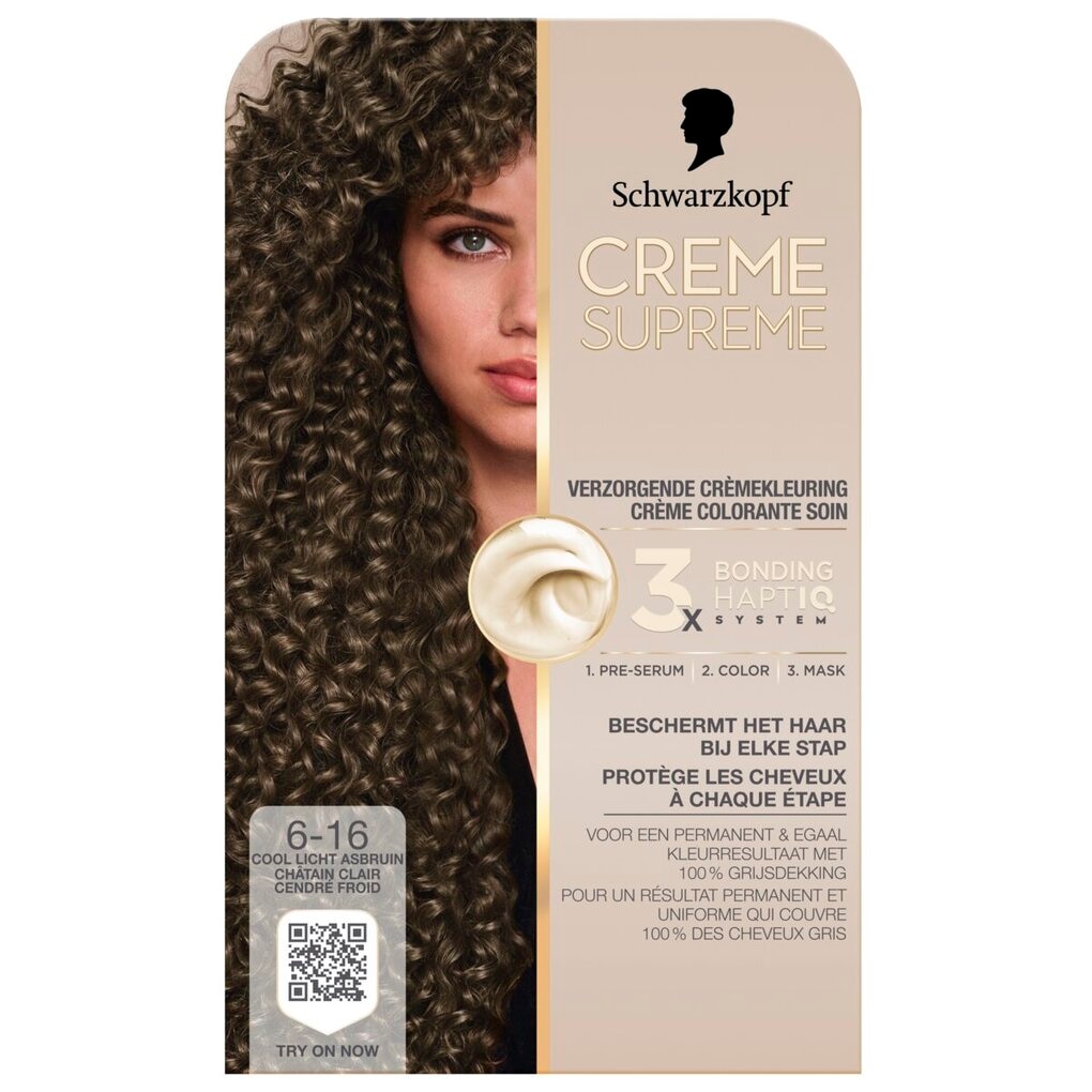 Schwarzkopf Creme Supreme 6-16 Cool Licht Asbruin Verzorgende Crèmekleuring