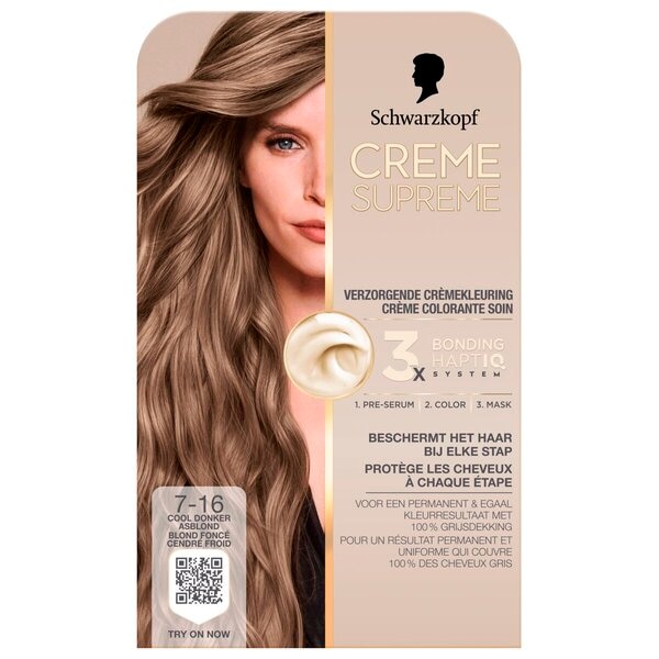 Schwarzkopf Creme Supreme 7-16 Cool Donker Asblond Verzorgende Crèmekleuring