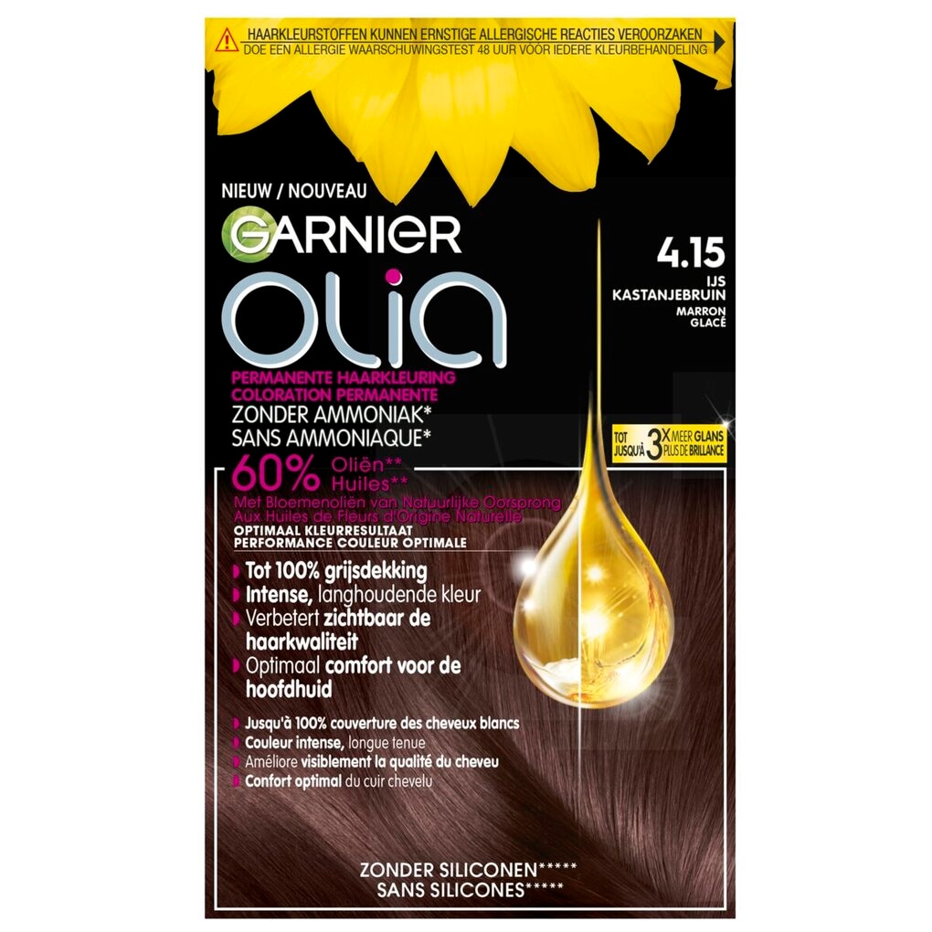 Garnier Olia 4.15 IJs Kastanje Middenbruin Permanente Haarkleuring Garnier Olia 4.15 IJs Kastanje Middenbruin Permanente Haarkleuring