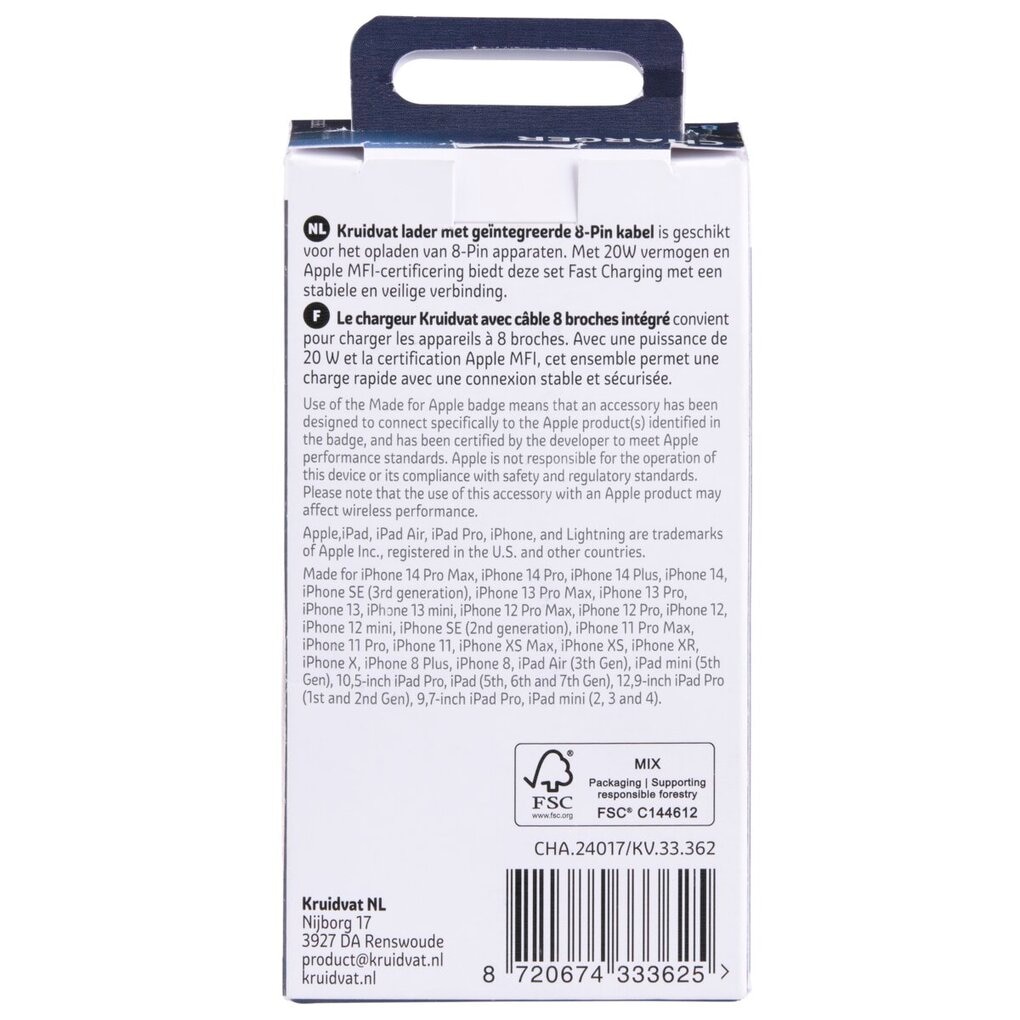 Kruidvat Mfi 20W 8-Pin Charger