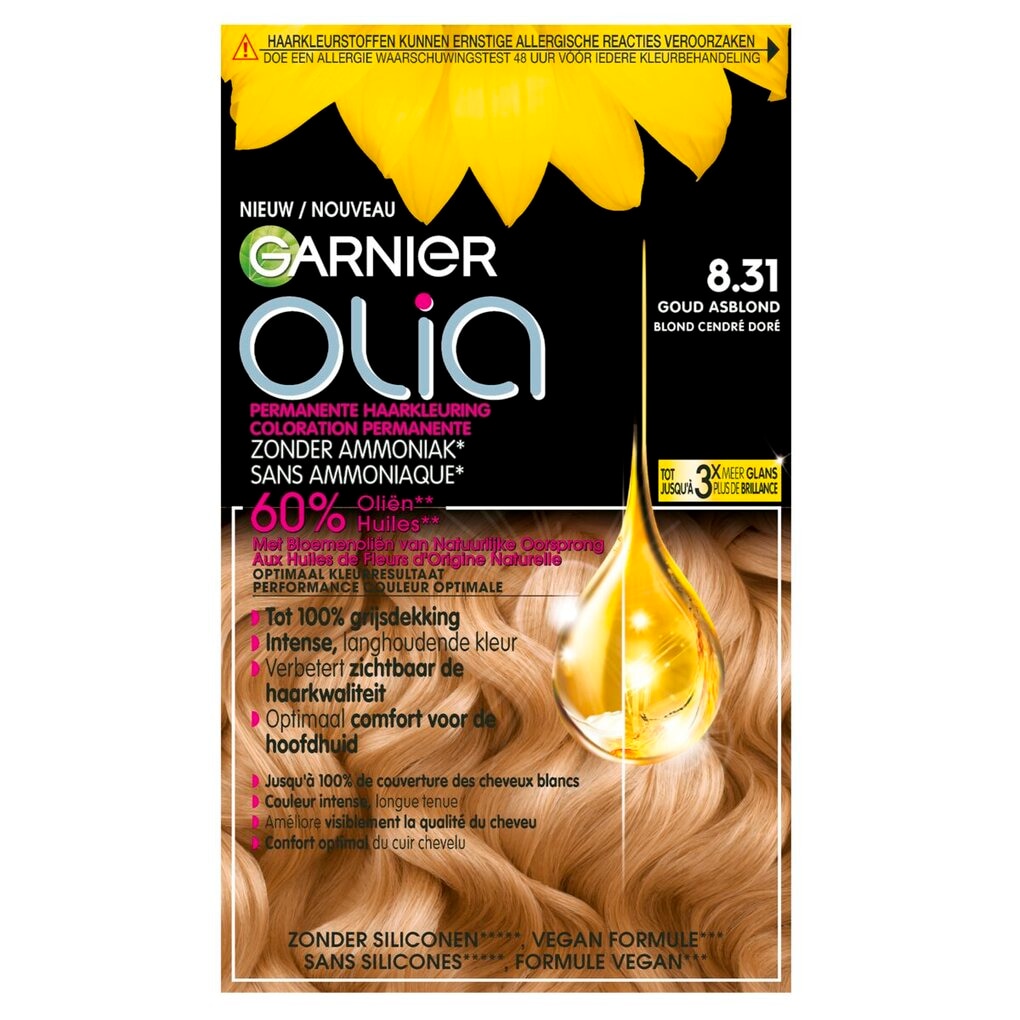 Garnier Olia 8.31 Goud Asblond Permanente Haarkleuring Garnier Olia 8.31 Goud Asblond Permanente Haarkleuring
