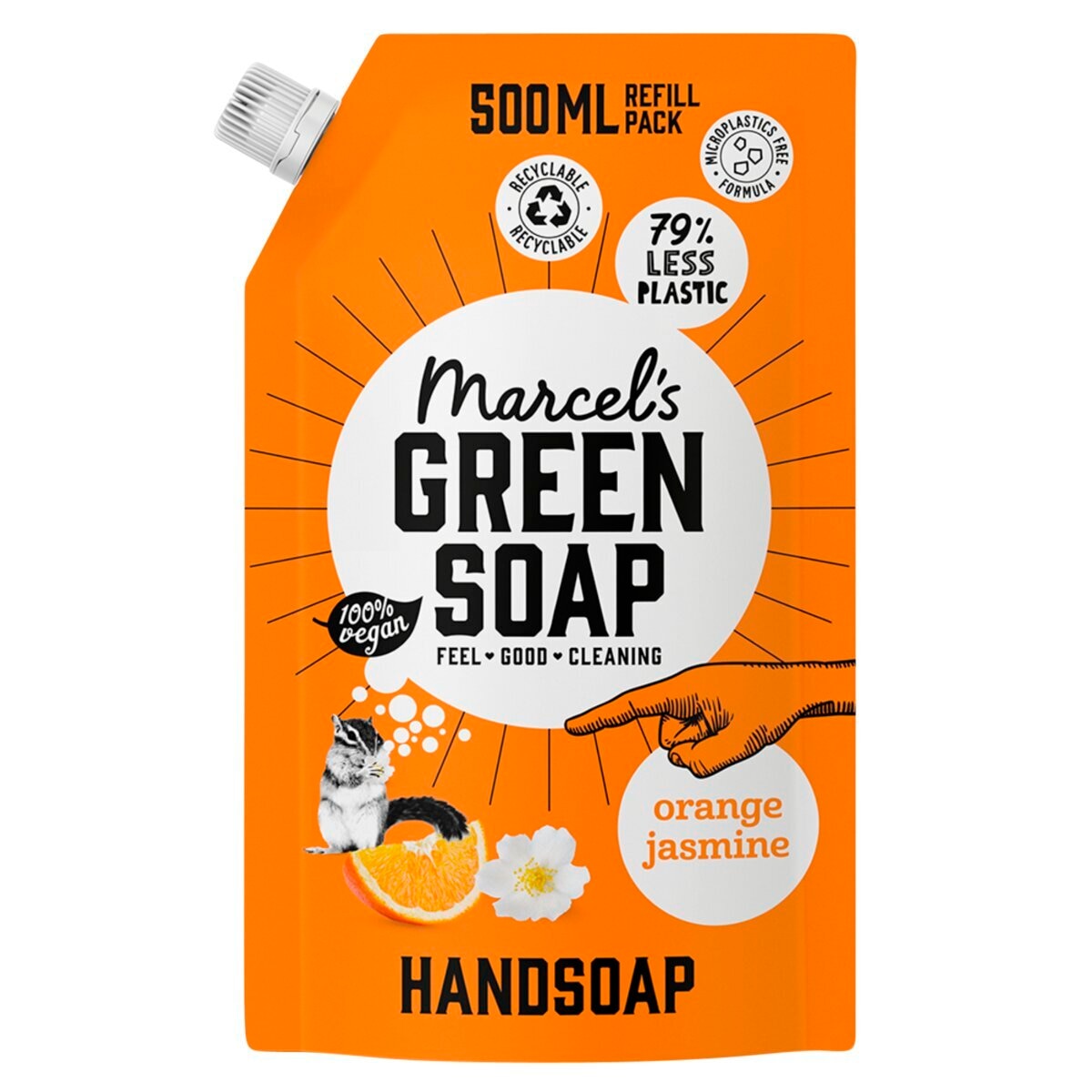 Afbeelding van Marcel's Green Soap Handzeep Sinaasappel&Jasmijn Navul Stazak - 500 ml