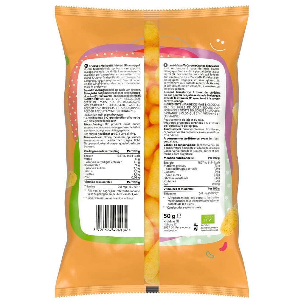 Kruidvat 6+M Bio Sinaasappel en Wortel Maïspuffs