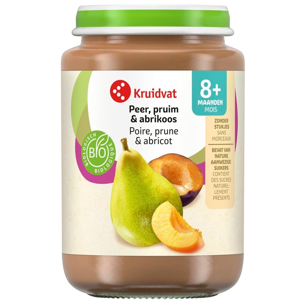Kruidvat 8+M Bio Peer, Pruim & Abrikoos Fruithapje