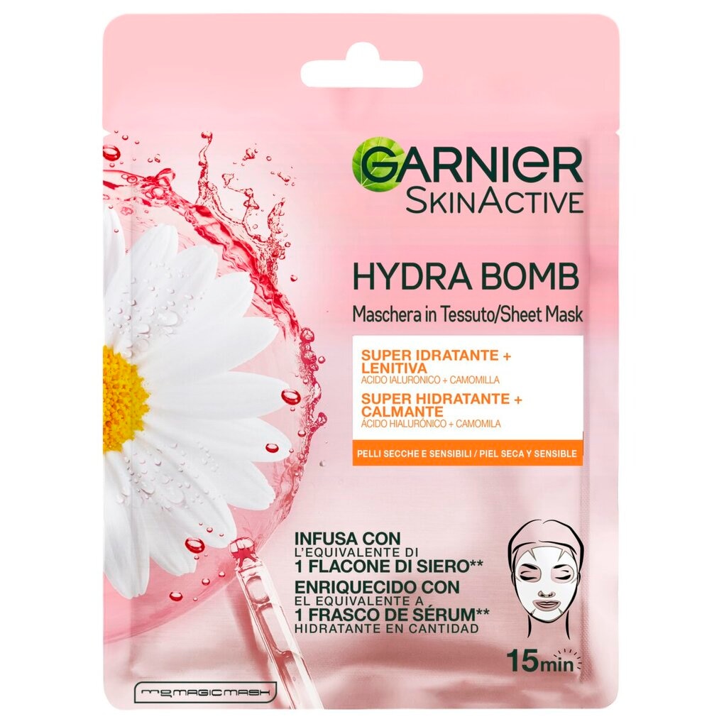 Garnier SkinActive Hydra Bomb Kamille en Hyaluronzuur Tissuemasker Garnier SkinActive Hydra Bomb Kamille en Hyaluronzuur Tissuemasker
