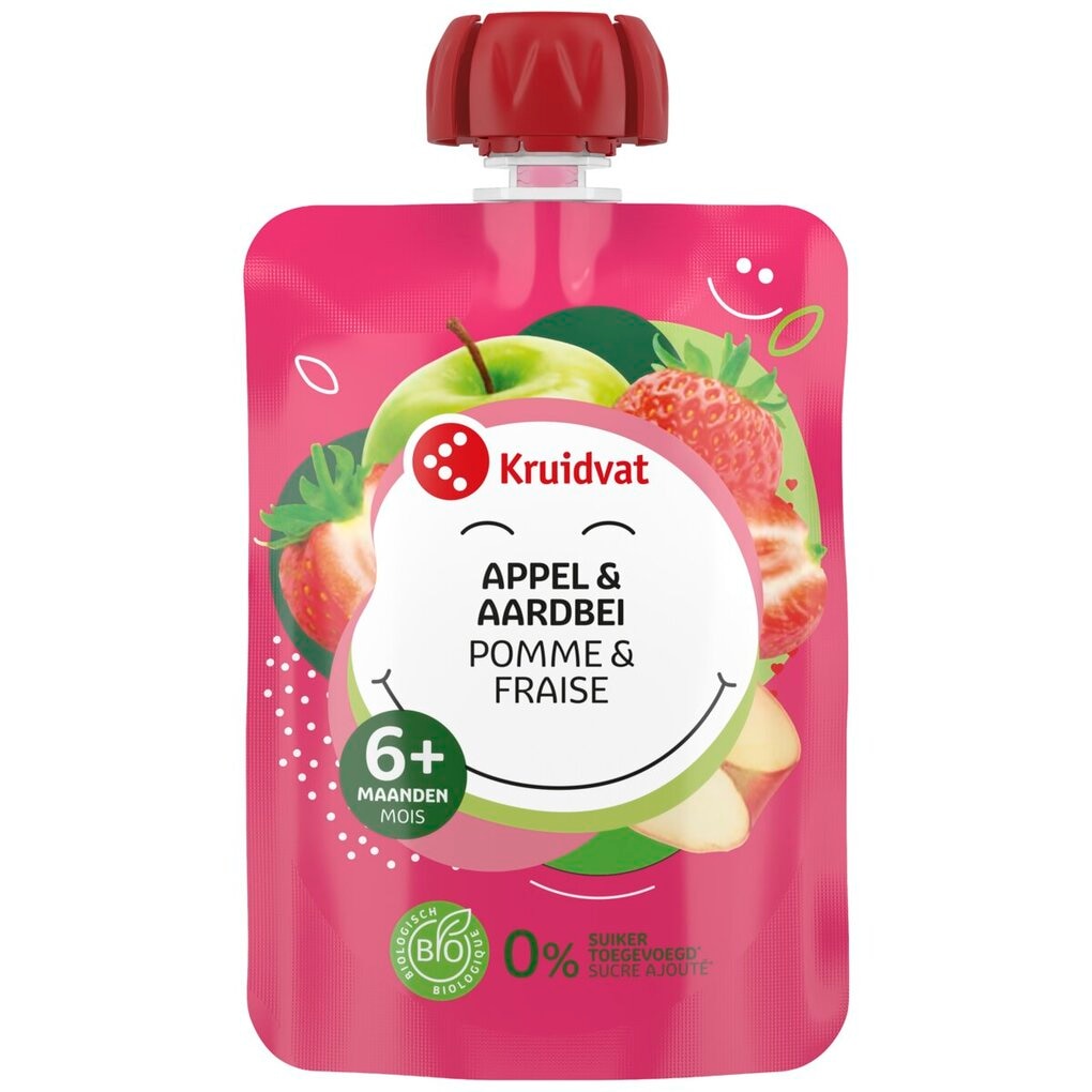 Kruidvat 6+M Bio Aardbei met Appel Knijpzakje