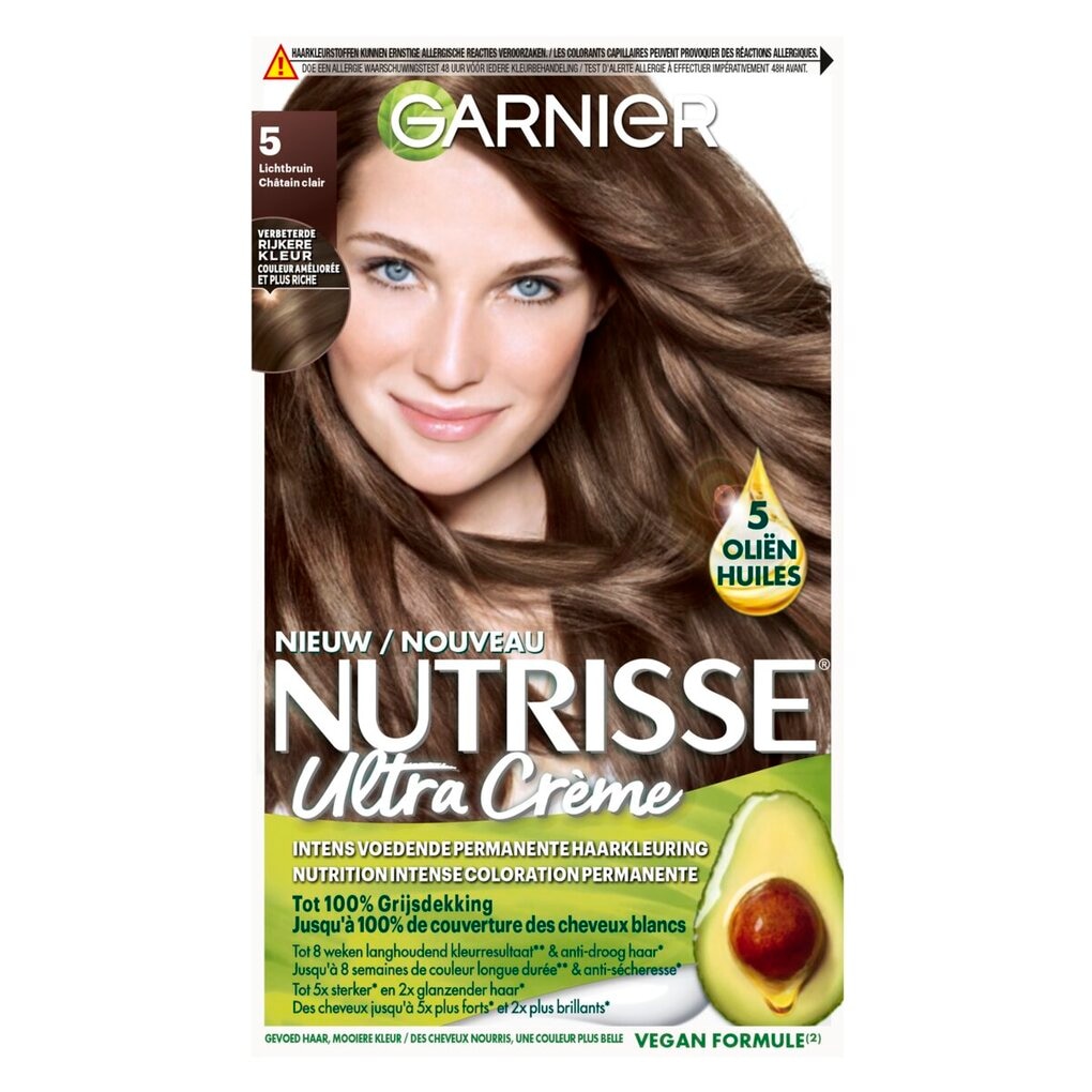 Garnier Nutrisse Ultra Crème 5 Lichtbruin Permanente Haarkleuring Garnier Nutrisse Ultra Crème 5 Lichtbruin Permanente Haarkleuring