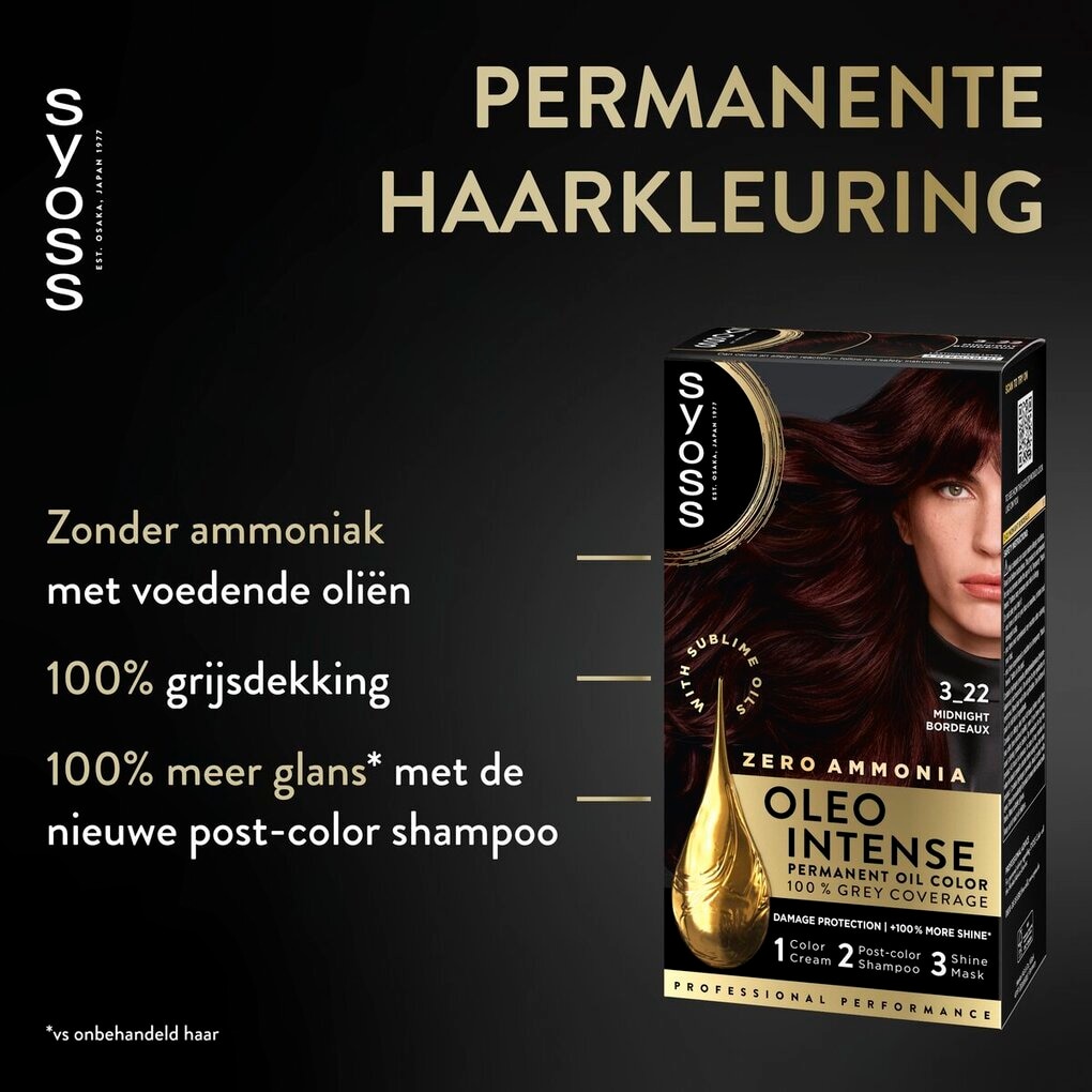 Syoss Oleo Intense 3-33 Intens Aubergine Permanente Haarkleuring