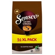 Geniet van deze extra sterke koffiemelange van donker gebrande Arabica en Robusta bonen. Met Douwe Egberts Senseo Extra Strong Koffiepads maak je een krachtig kopje koffie vol karakter.