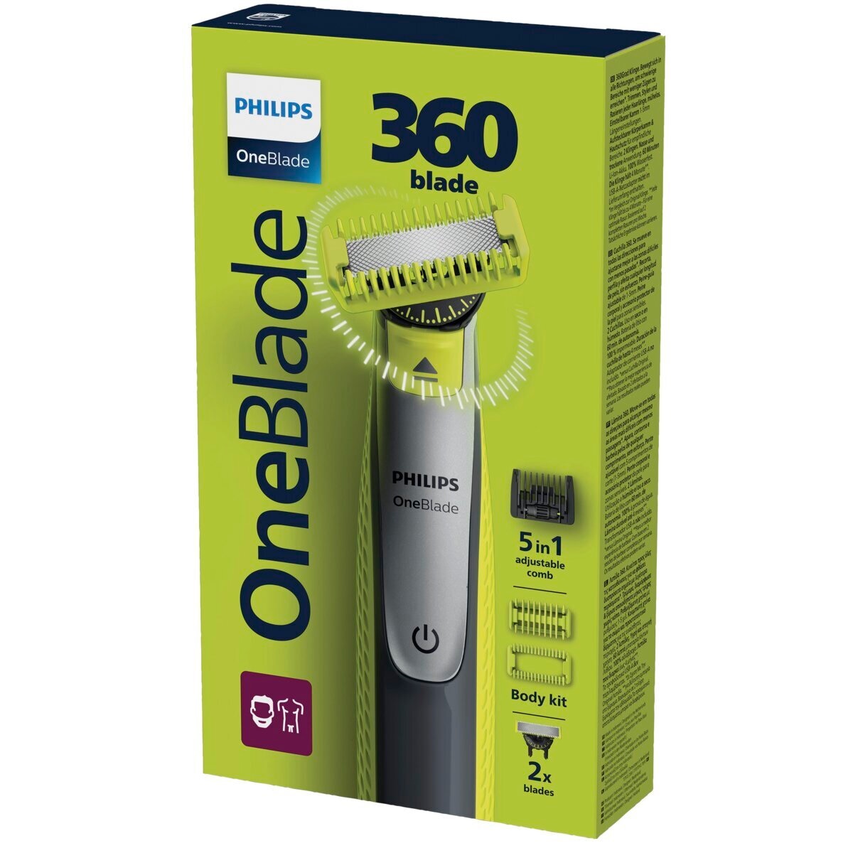 Philips OneBlade Face+Body QP2834/23 Trimmer, Scheerapparaat en Styler - zilverkleur