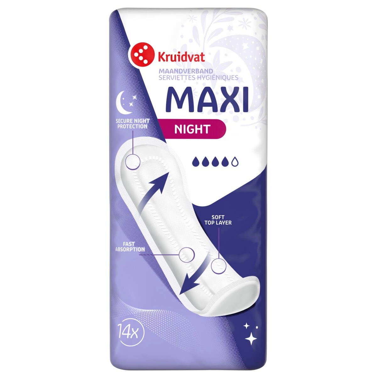Afbeelding van Kruidvat Maxi Night Maandverband - 14 stuks