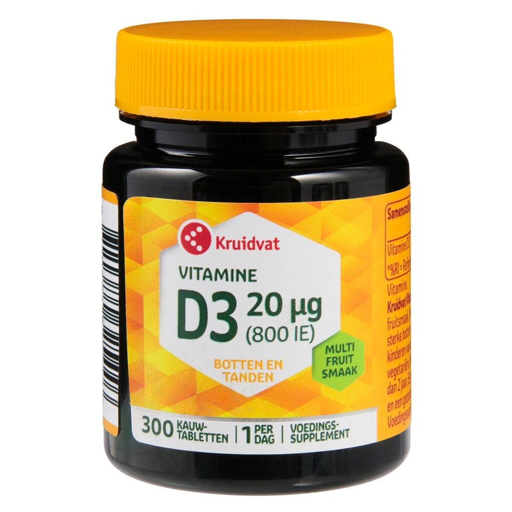 Kruidvat Vitamine D3 20mcg Kauwtabletten
