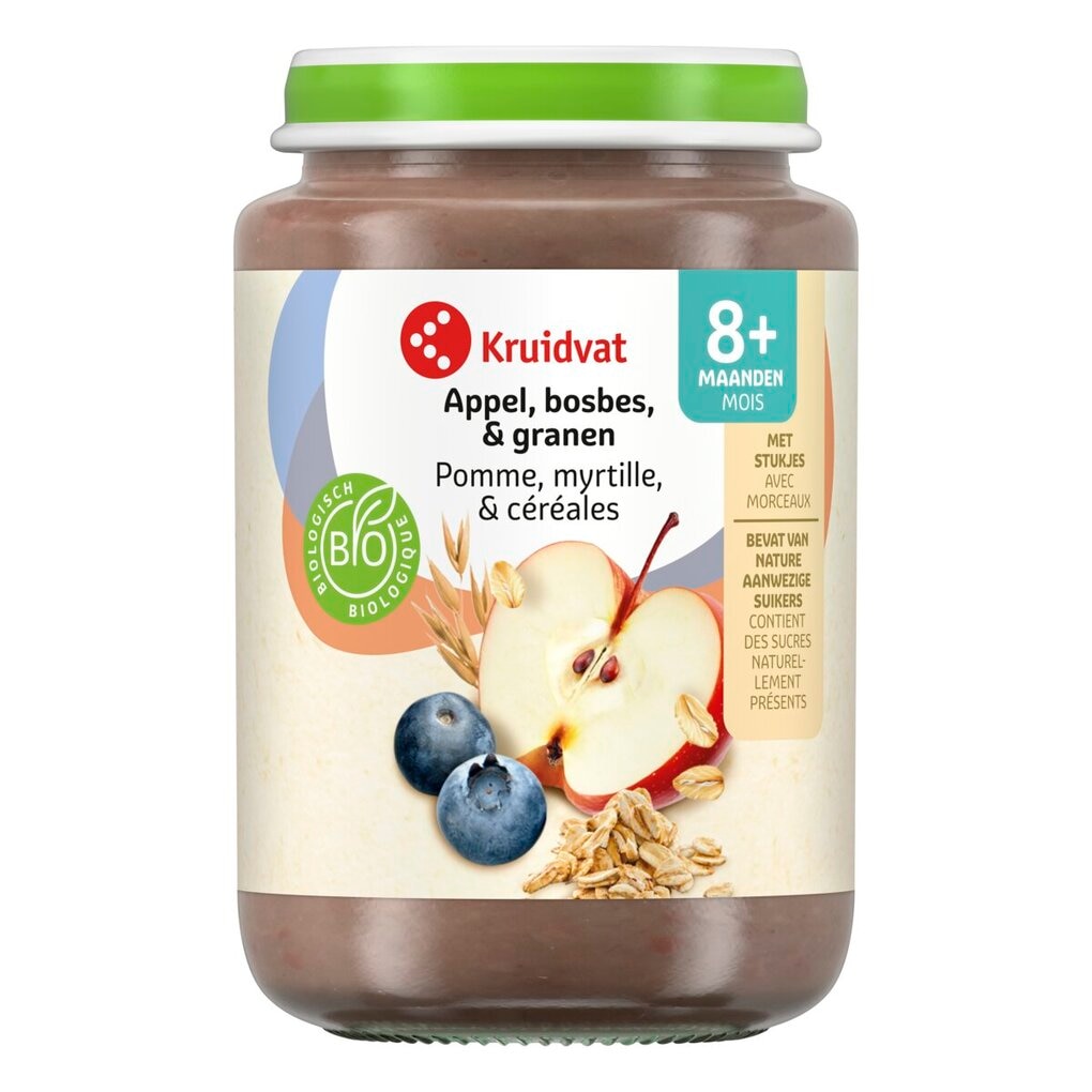 Kruidvat 8+M Bio Appel, Bosbes & Granen Fruithapje