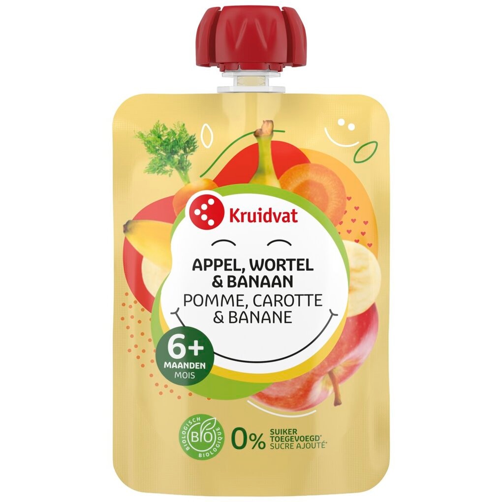 Kruidvat 6+M Bio Banaan met Appel en Wortel Knijpzakje