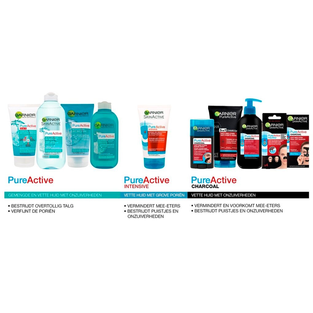 Garnier PureActive 3-In-1 Charcoal Reiniger, Scrub & Masker