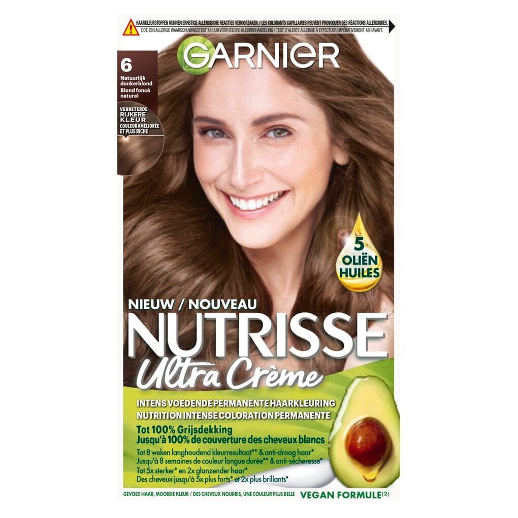 Garnier Nutrisse Ultra Crème 6 Natuurlijk Donkerblond Permanente Haarkleuring Garnier Nutrisse Ultra Crème 6 Natuurlijk Donkerblond Permanente Haarkleuring
