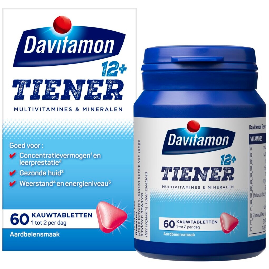 Davitamon Tiener 12+ Multivitamines & Mineralen Aardbei Kauwtabletten