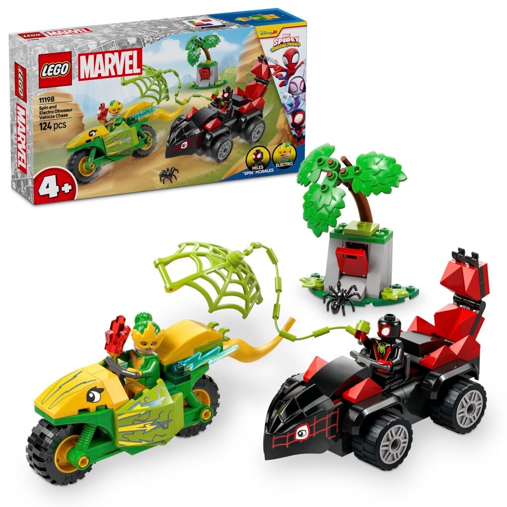 LEGO Marvel 11198 Spin en Electro Achtervolging met Dinosaurusvoertuigen