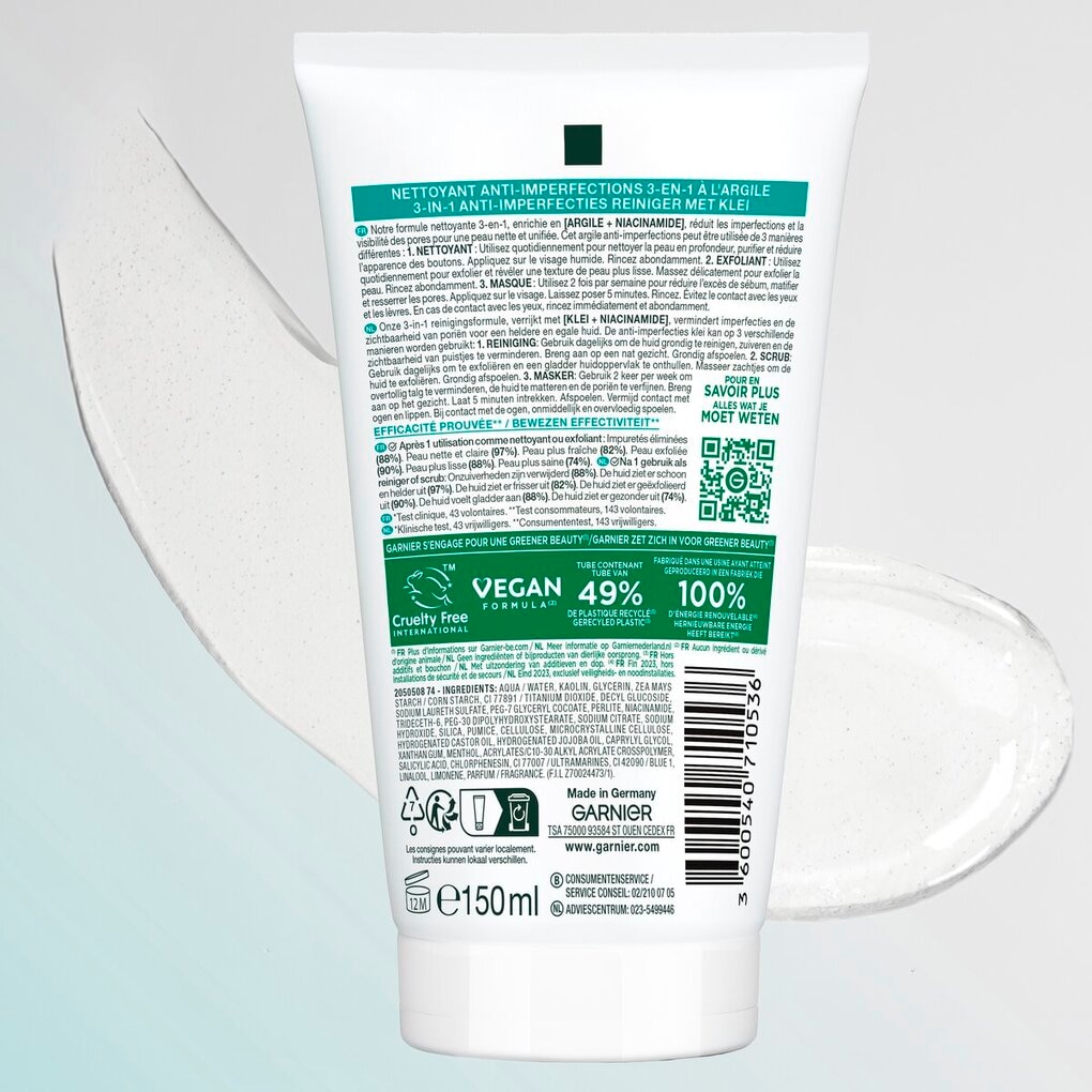 Garnier PureActive Anti-Puistjes 3-in-1 Reiniging Scrub Masker