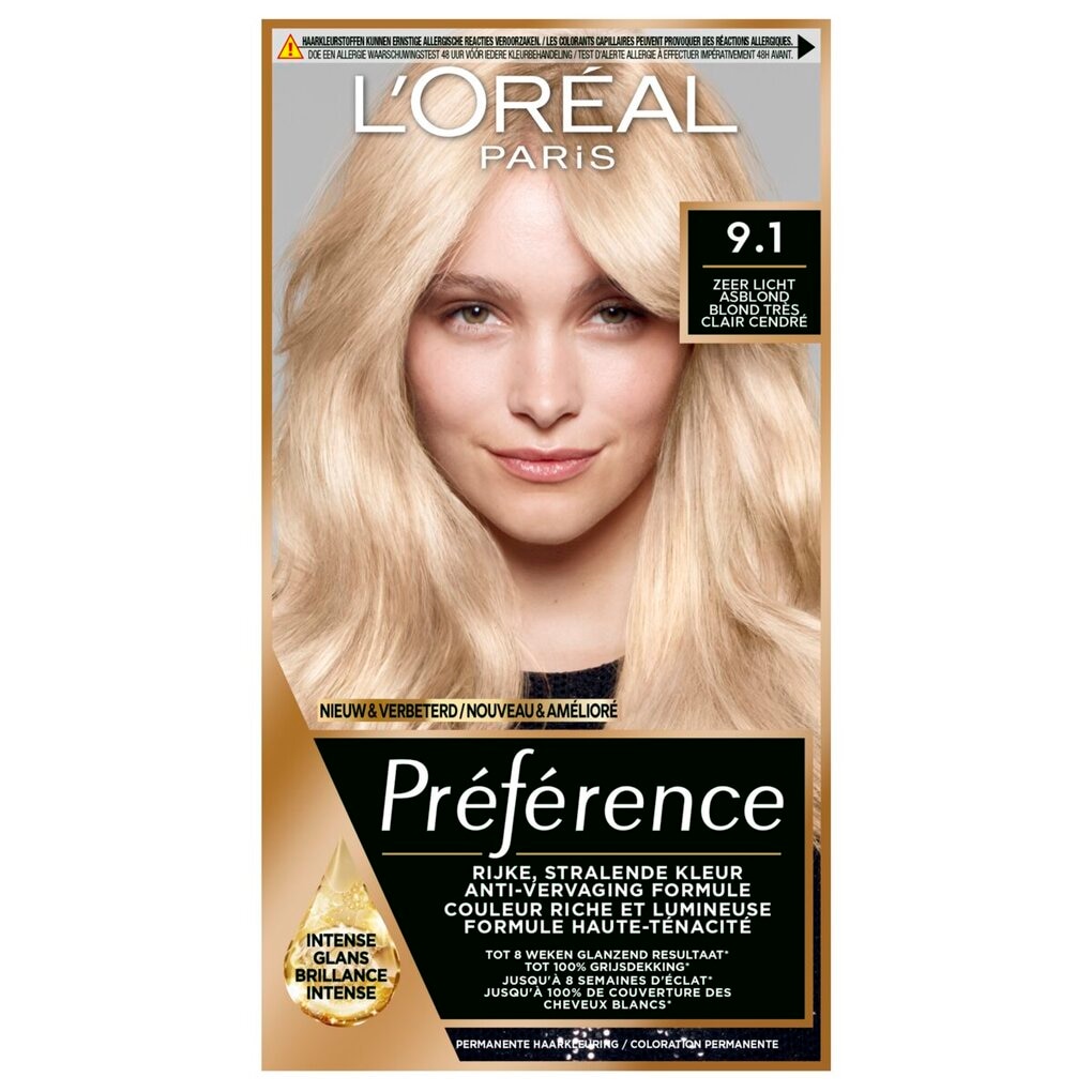 L'Oréal Paris Préférence 9.1 Zeer Licht Asblond Permanente Haarkleuring