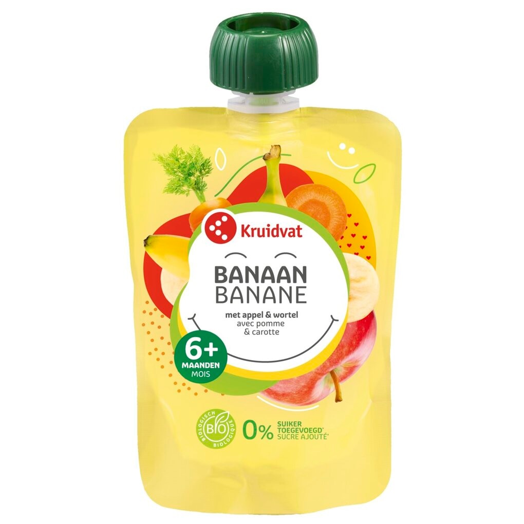 Kruidvat 6+M Bio Banaan met Appel en Wortel Knijpzakje