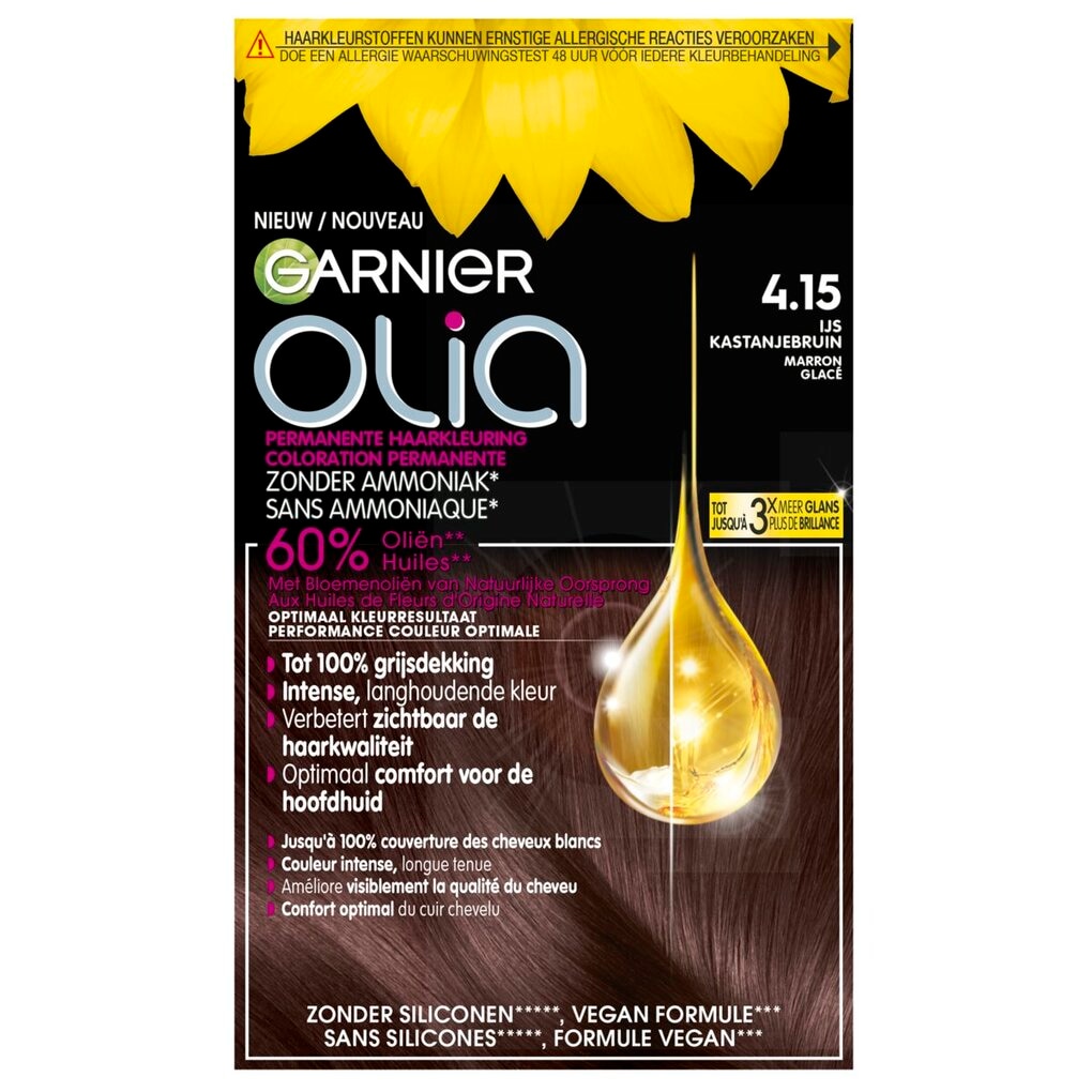 Garnier Olia 4.15 IJs Kastanje Middenbruin Permanente Haarkleuring Garnier Olia 4.15 IJs Kastanje Middenbruin Permanente Haarkleuring