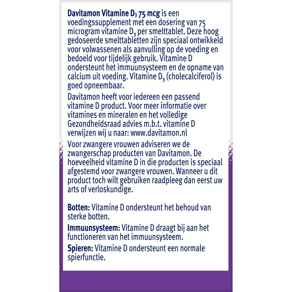 Davitamon Vitamine D3 75mcg Smelttabletten