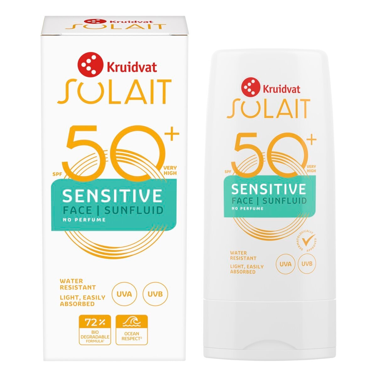 Afbeelding van Kruidvat Solait Sensitive SPF 50+ Face Sunfluid - 50ml
