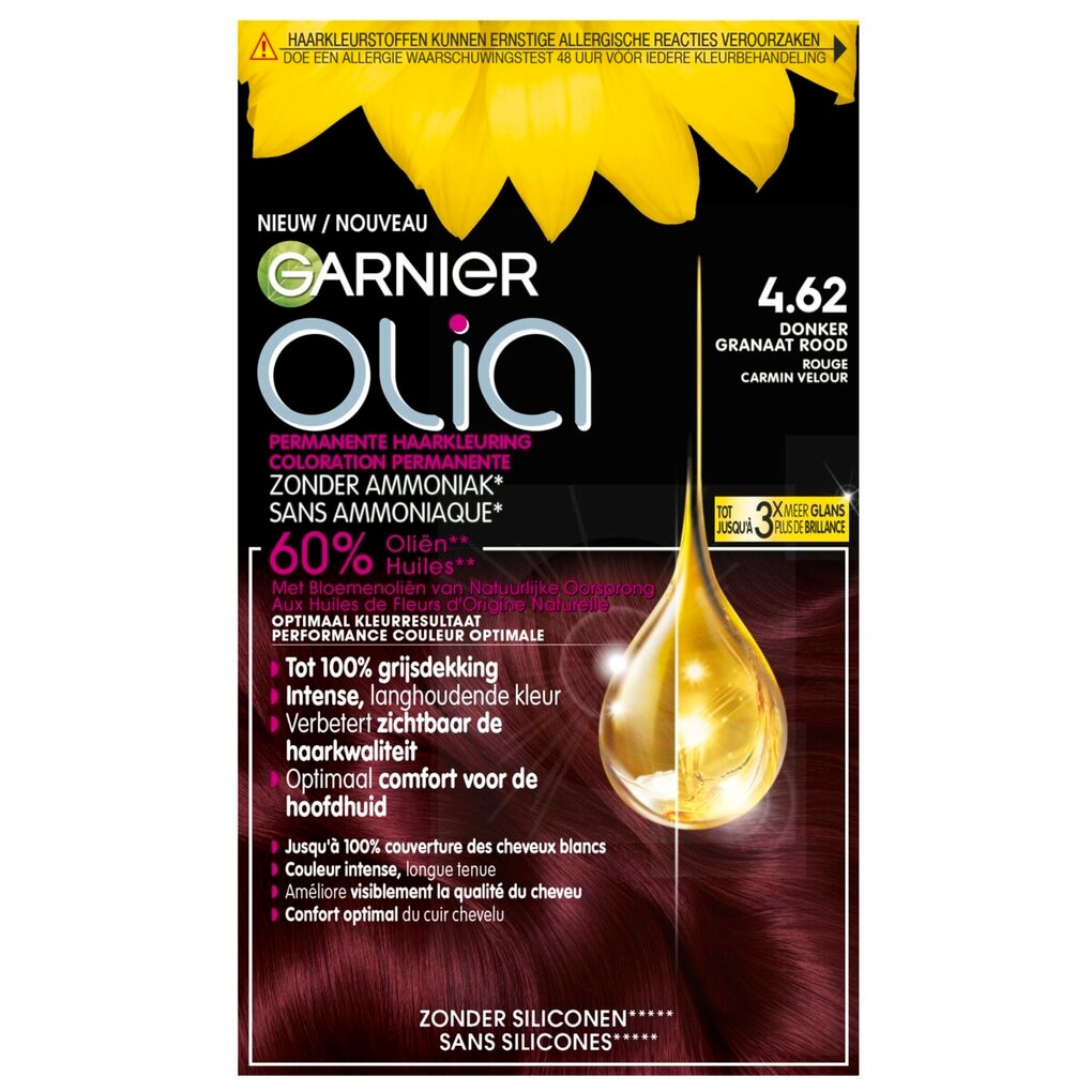 Garnier Olia 4.62 Donker Granaatrood Permanente Haarkleuring Garnier Olia 4.62 Donker Granaatrood Permanente Haarkleuring