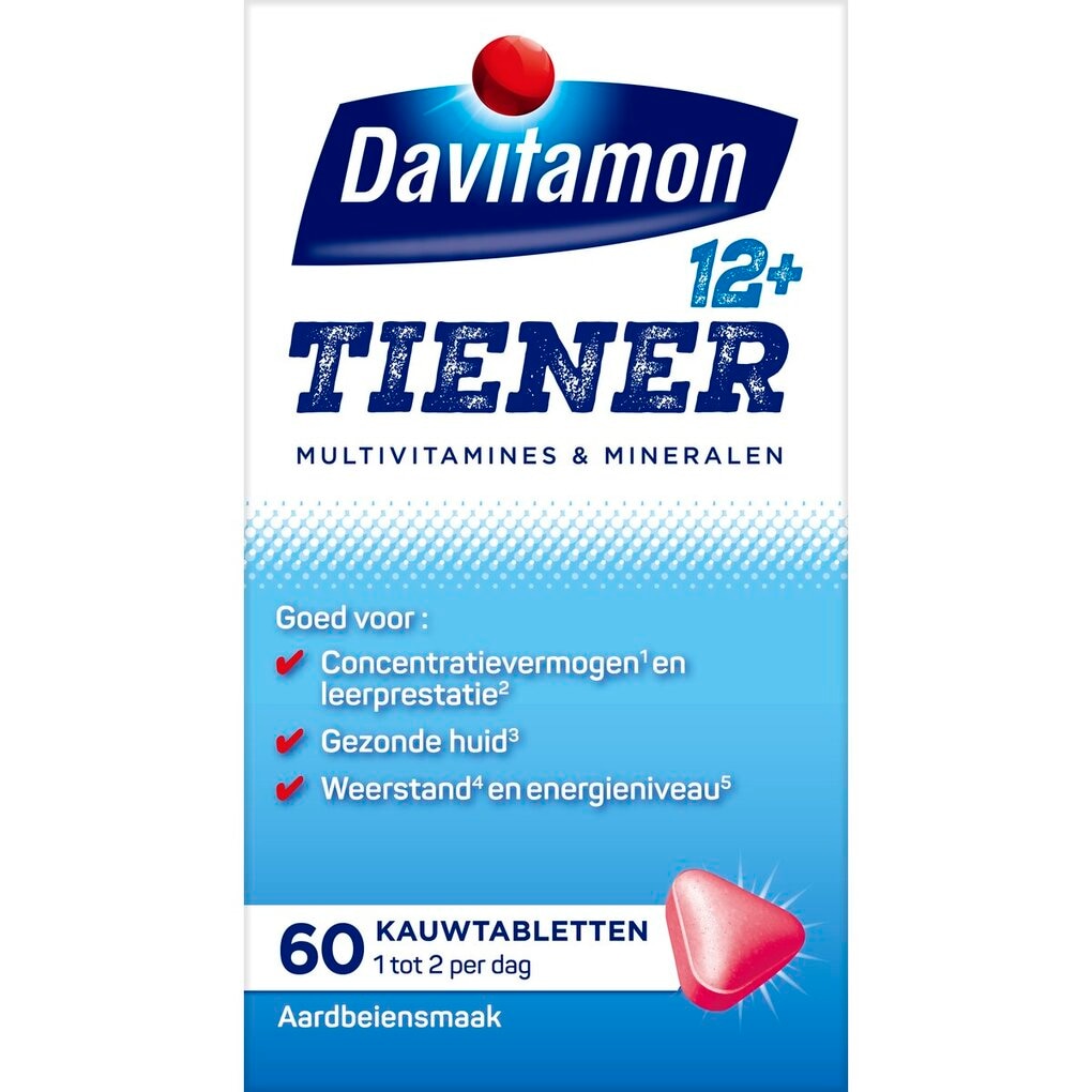 Davitamon Tiener 12+ Multivitamines & Mineralen Aardbei Kauwtabletten