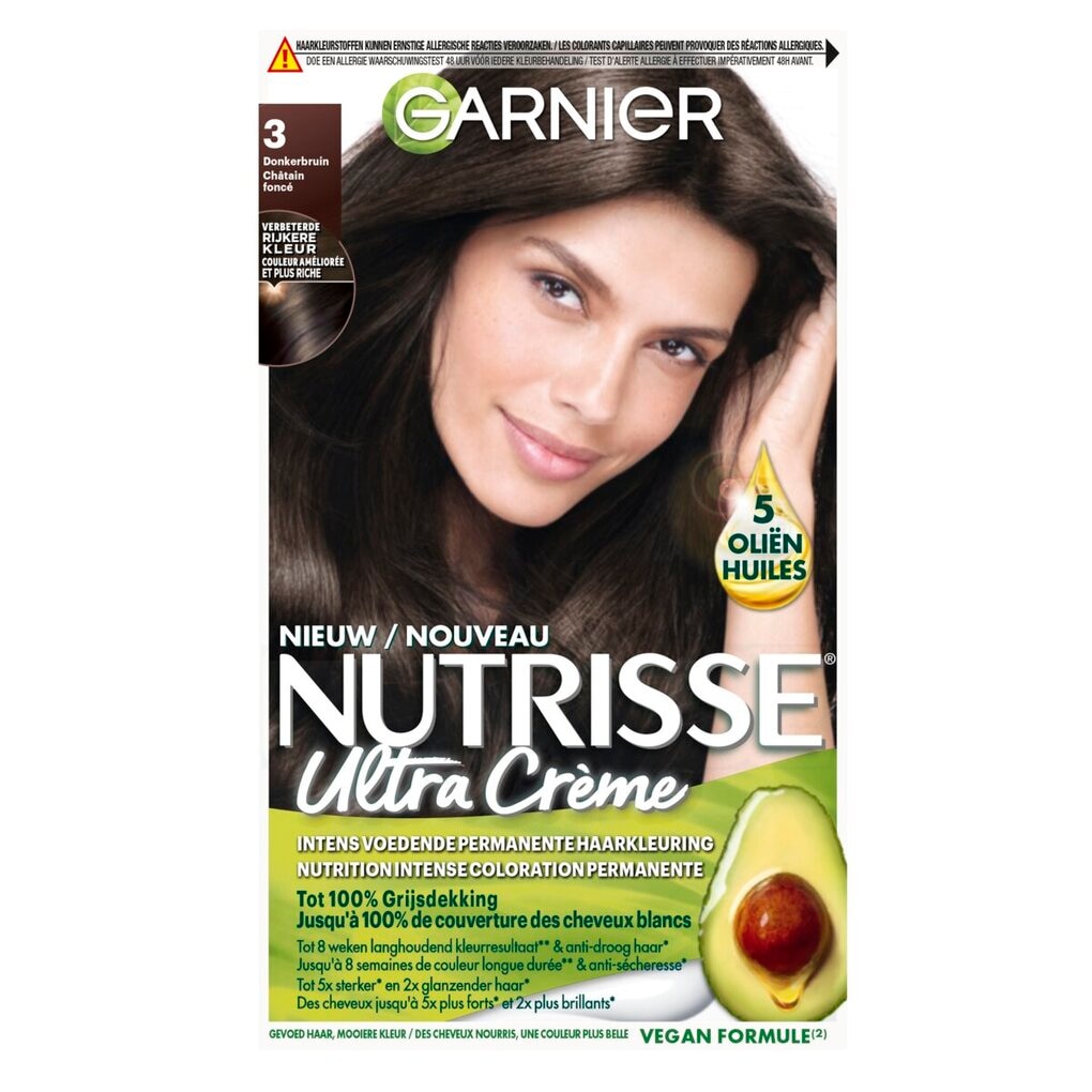Garnier Nutrisse Ultra Crème 3 Donkerbruin Permanente Haarkleuring Garnier Nutrisse Ultra Crème 3 Donkerbruin Permanente Haarkleuring